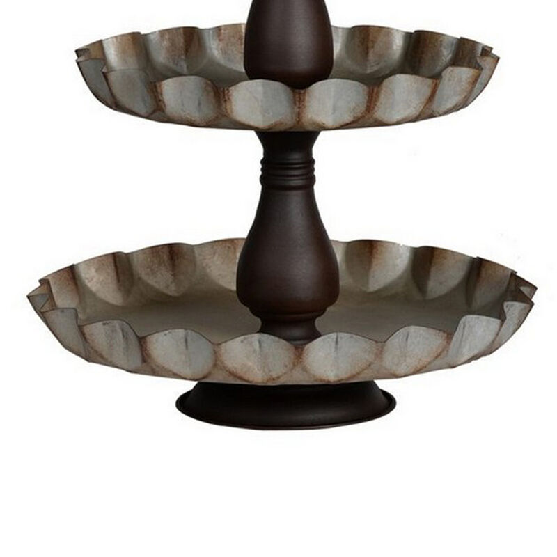 Ammy 28 Inch 3 Tier Round Decorative Serving Tray, Black and Gray Iron - Benzara