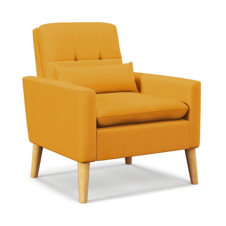 Hivvago Accent Chair with Lumbar Pillow  Natural Rubber Wood Legs  Padded Cushions