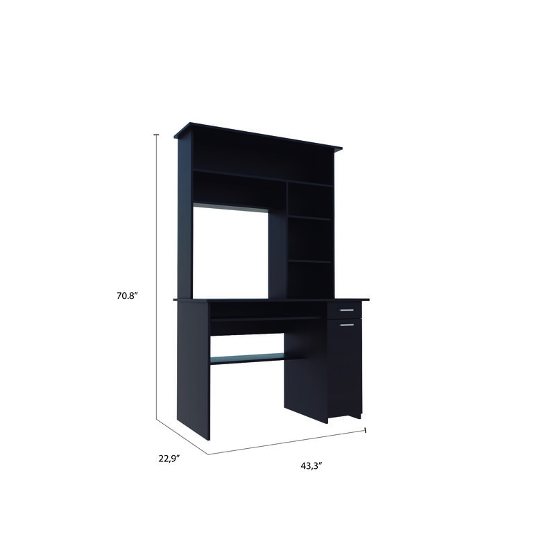 DEPOT E-SHOP Xalo 180 Compu Hutch Desk, Keyboard Tray, Door Panel For CPU, Multiple Shelves, One Drawer, Black