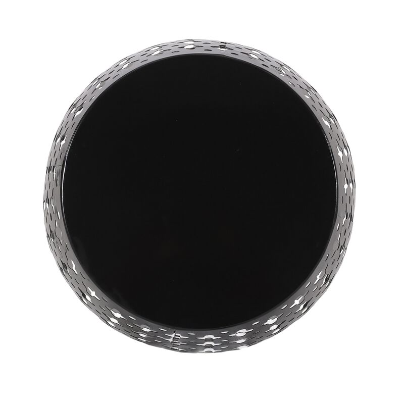 Miami Outdoor End Table, Cutout Design, Round 17 Inch, Black Iron - Benzara