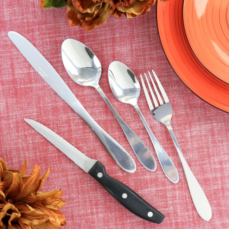 Oster Silvermist 20 Piece Stainless Steel Flatware Set with Steak Knives