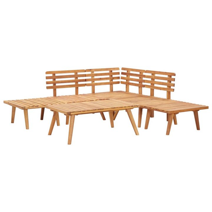 Roma 6pc Modular Outdoor Sofa and Coffee Table Set, Solid Wood, Gray - Benzara