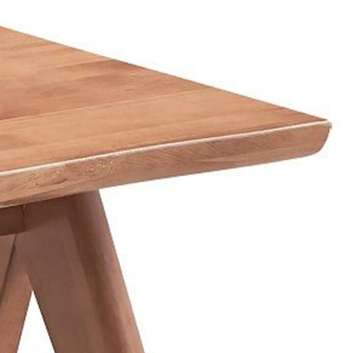 Tina 22 Inch Side End Accent Table, Angled Legs, Natural Wood Brown Finish - Benzara