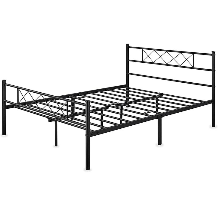 QuikFurn Full Size Traditional Powder Coated Slatted Metal Platform Bed