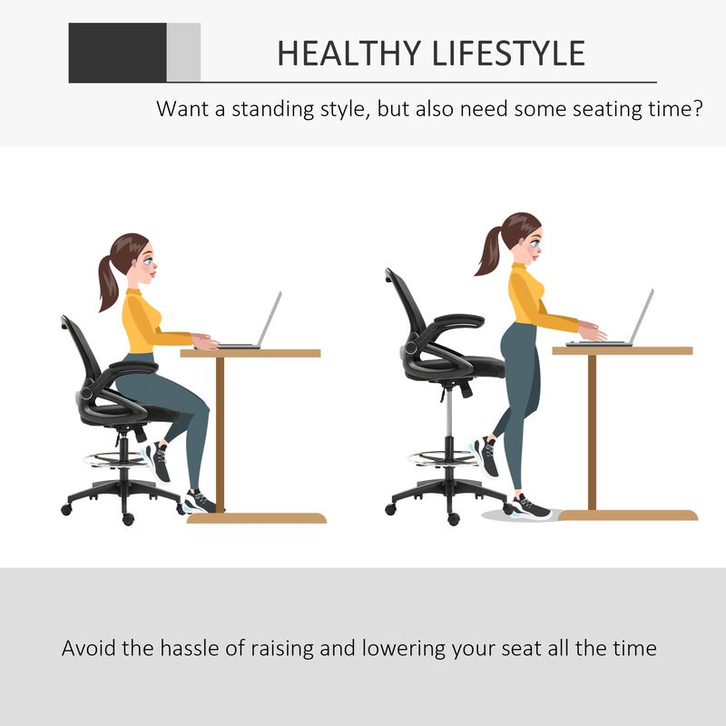 Black Tall Office Chair: Drafting Chair with Lumbar Support and Footrest