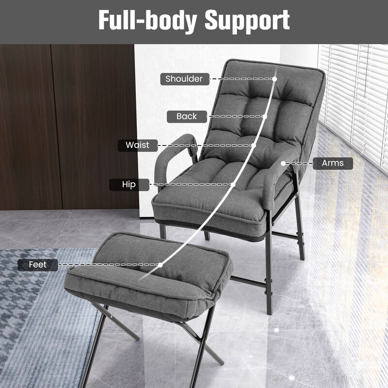 Linen Fabric Modern Accent Chair with Ottoman and Adjustable Backrest
