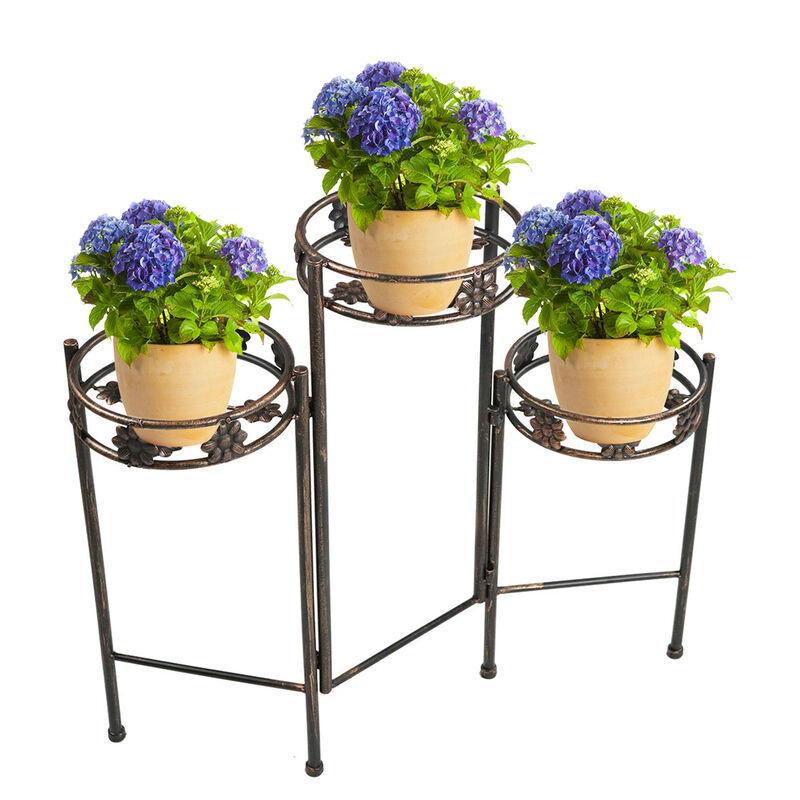 Sunnydaze Bronze Painted Metal 3-Tier Staggered Folding Plant Stand - 29 in