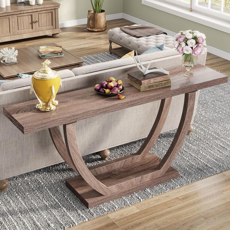 Farmhouse Console Entryway Table: 63 Inches Console Table with Wooden Legs, Narrow Long Foyer Sofa Table Behind Couch for Hallway, Entrance, Living Room, All Wood, Deck Boxes
