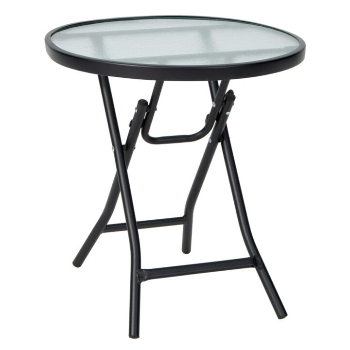 Hivvago Patio Side Table with Tempered Glass Tabletop