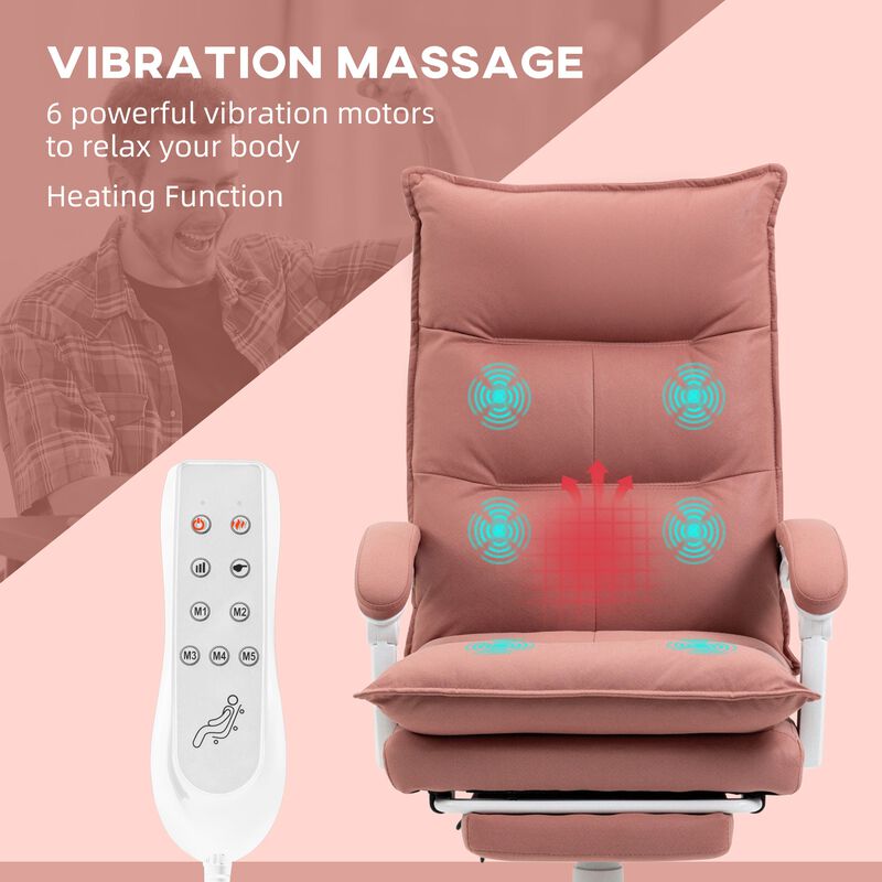 Pink Microfiber Heated Recliner: 6 Vibration Points, Footrest