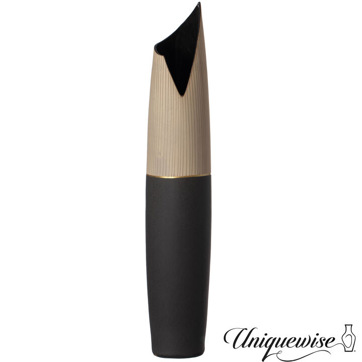 45-Inch Tall Freestanding Ceramic Floor Vase - Handcrafted Beige Polka Dot Striped Top and Black Bottom, Large Waterproof Vase for Tall Floral Arrangements, Unique Shaped Flower Holder