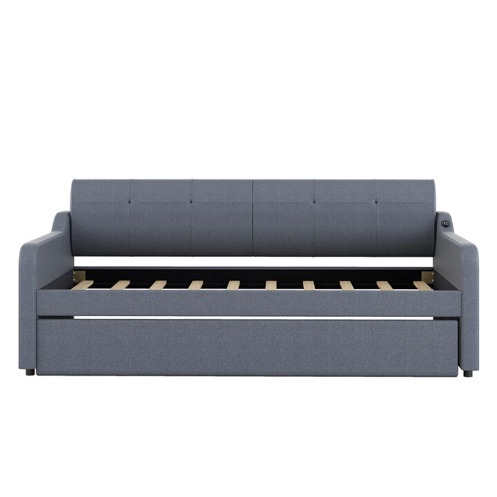 Merax Upholstery Daybed with Trundle and USB Charging Design