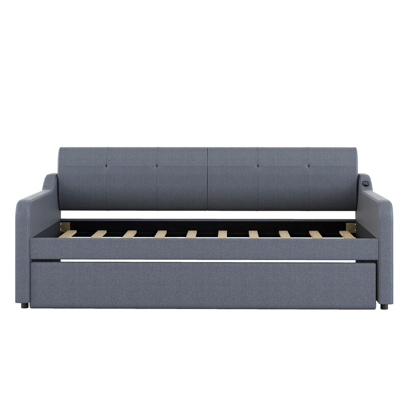 Merax Upholstery Daybed with Trundle and USB Charging Design