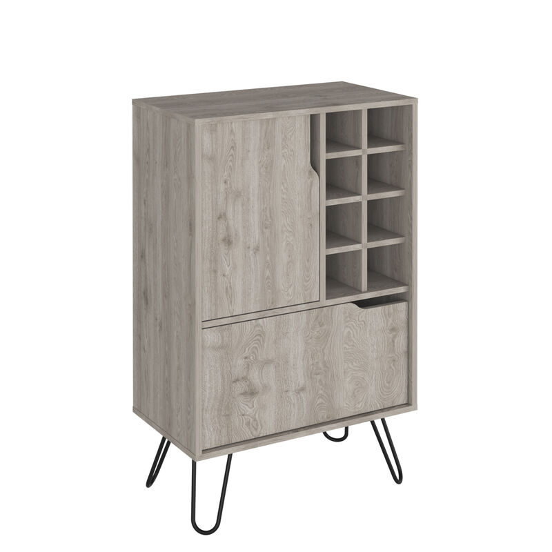 DEPOT E-SHOP Zamna L Bar Single Door Cabinet, Eight Built-in Wine Rack, Four Legs, Light Gray