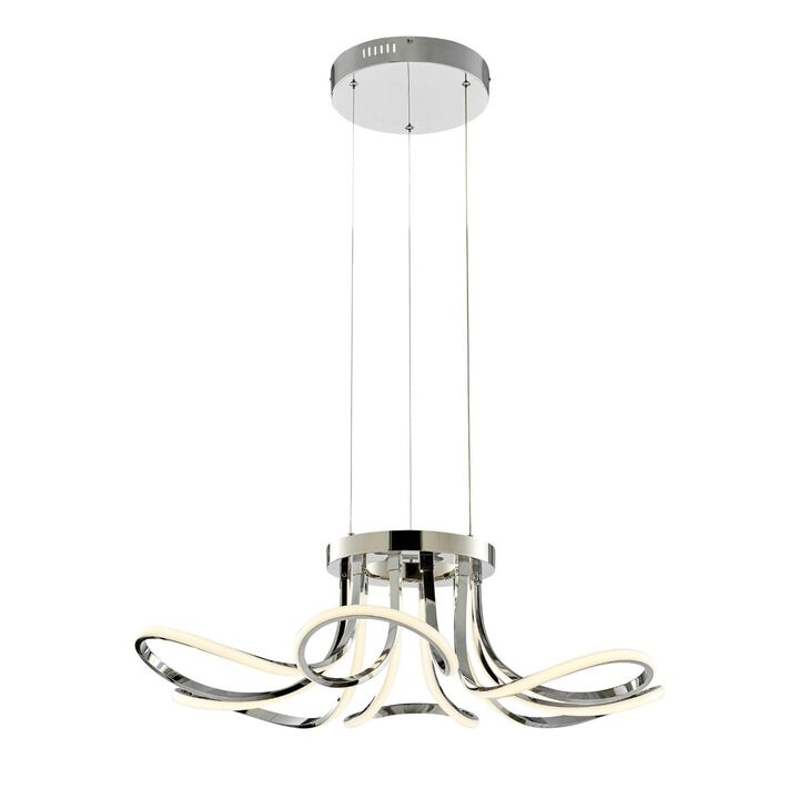6 Petal Flower Chandelier Chrome Metal Integrated LED Dimmable