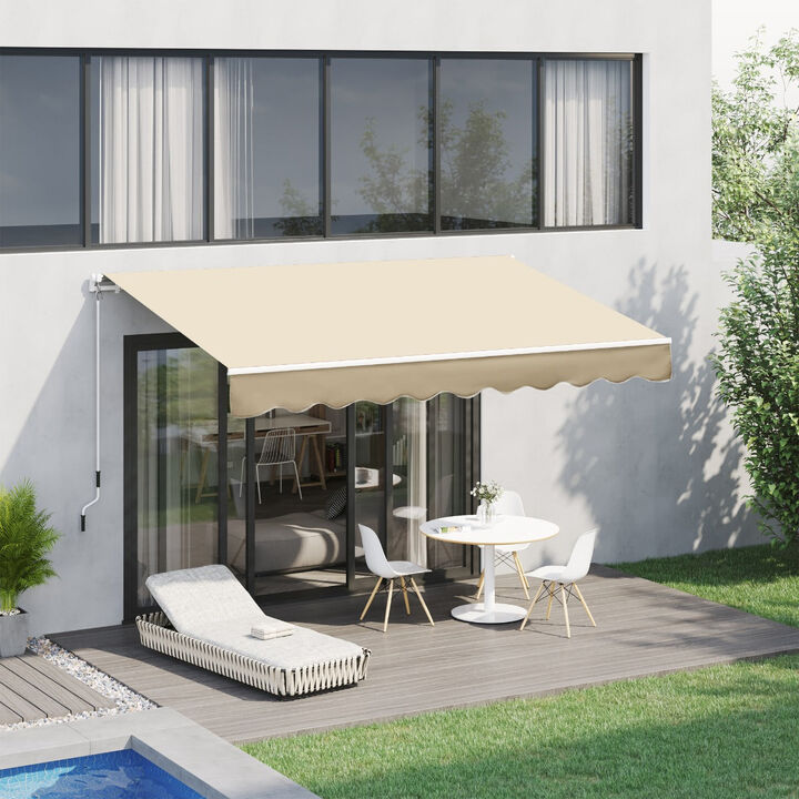Beige Sun Shield: 10'x8' Manual Retractable UV-Protective Patio Awning