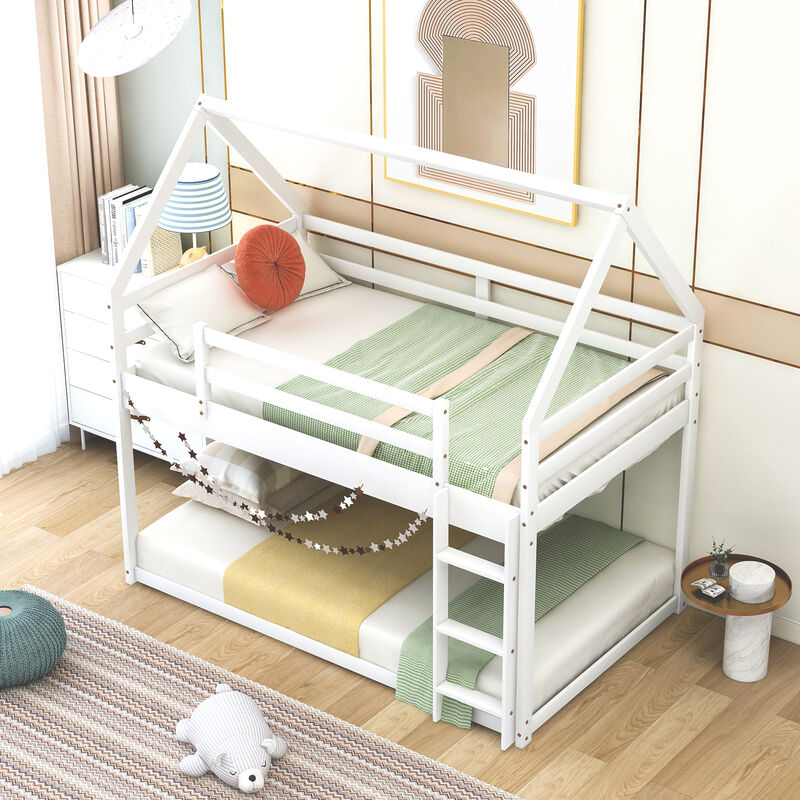 Merax Low Bunk Bed House Bed with Ladder