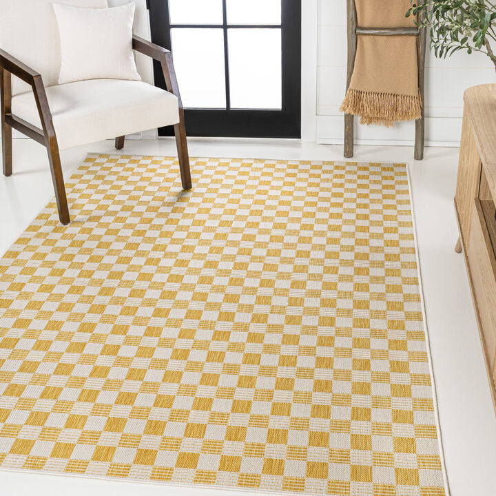 Aimee Traditional Cottage Checkerboard Yellow/Cream 4 ft. x 6 ft. Indoor/Outdoor Area Rug