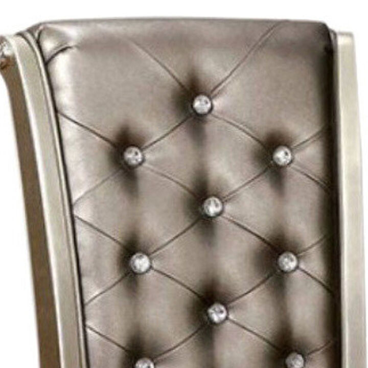 Leatherette Buttoned Side Chair with Cabriole Legs, Set of 2, Gray and Gold-Benzara