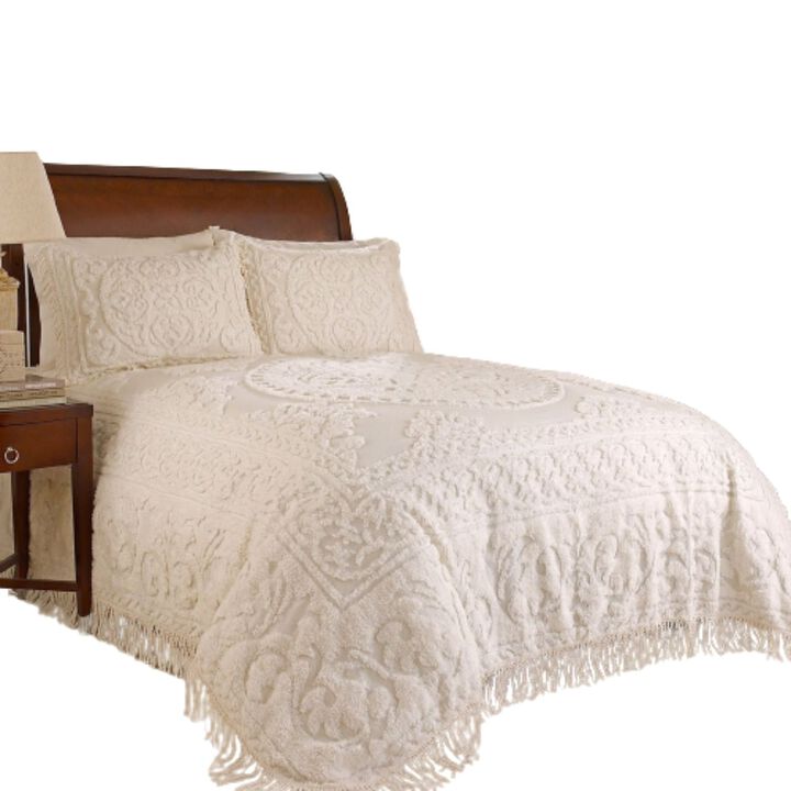 Hivvago King size 100% Cotton Chenille Bedspread in Ivory with 2 Standard size Pillow Shams