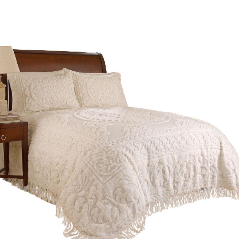Hivvago King size 100% Cotton Chenille Bedspread in Ivory with 2 Standard size Pillow Shams
