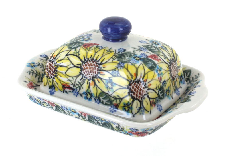 Blue Rose Polish Pottery Garden of Eden Square Butter Dish