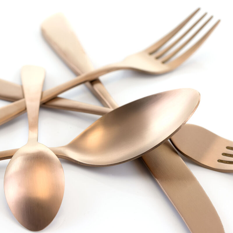 MegaChef Gibbous 20 Piece Flatware Utensil Set, Stainless Steel Silverware Metal Service for 4 in Rose Gold Matte