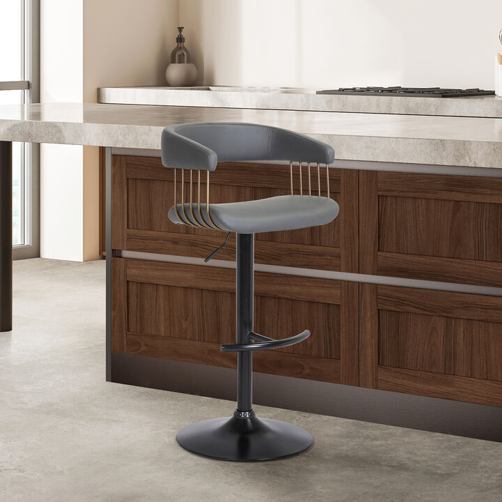 Calista Adjustable Stool in Grey Faux Leather with Golden Bronze and Black Metal