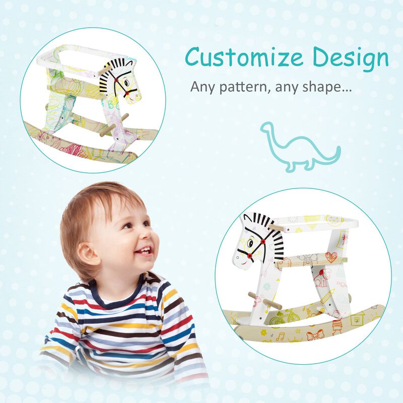 White Toddler Rocker: Wooden Horse with Safety Bar for 1-3 Years