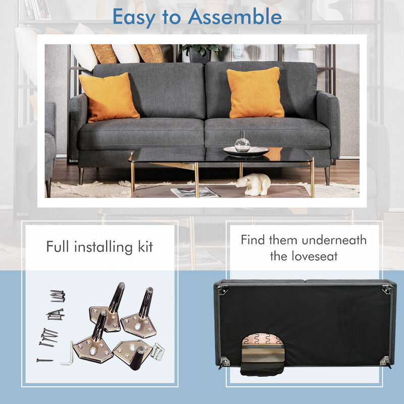 Fabric Sofa Couch Living Room Small Apartment Furniture w/ Metal Leg