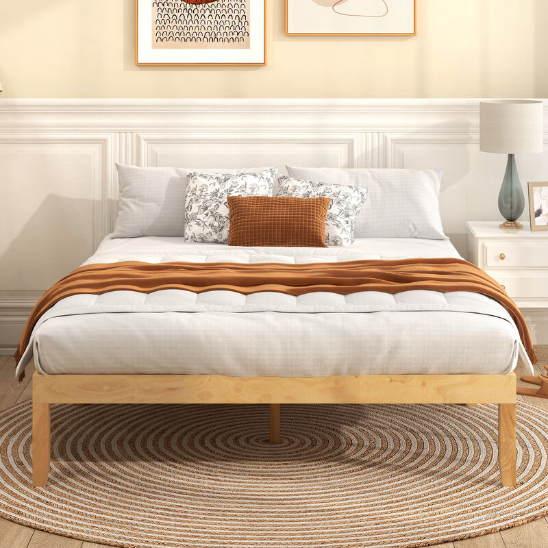 Bed Frame with Wooden Slats Support and Rubber Wood Legs for Durability and Classic Design
