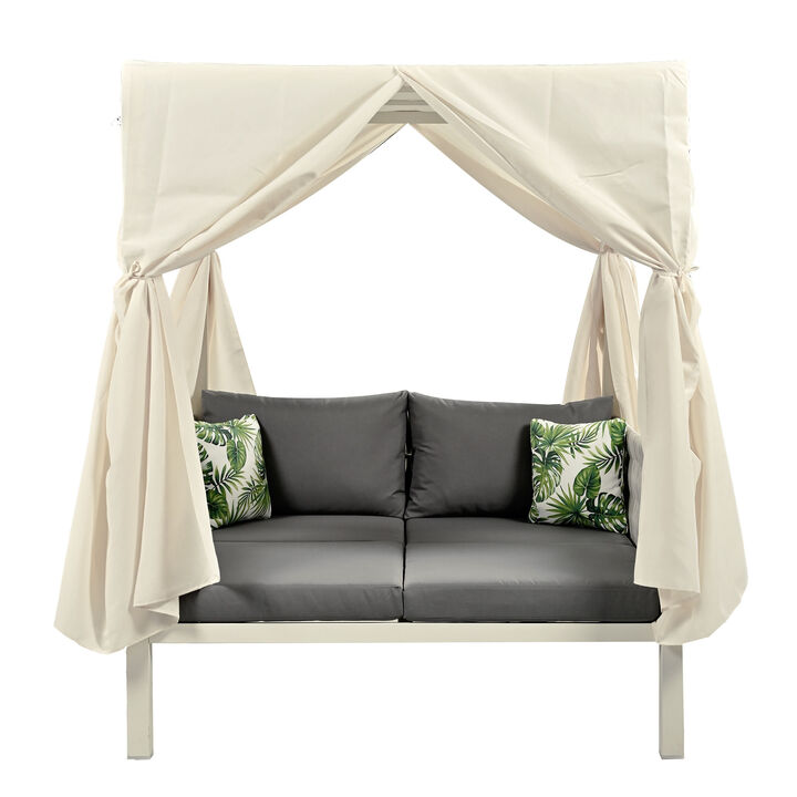 Merax Outdoor Patio Sunbed with Curtains