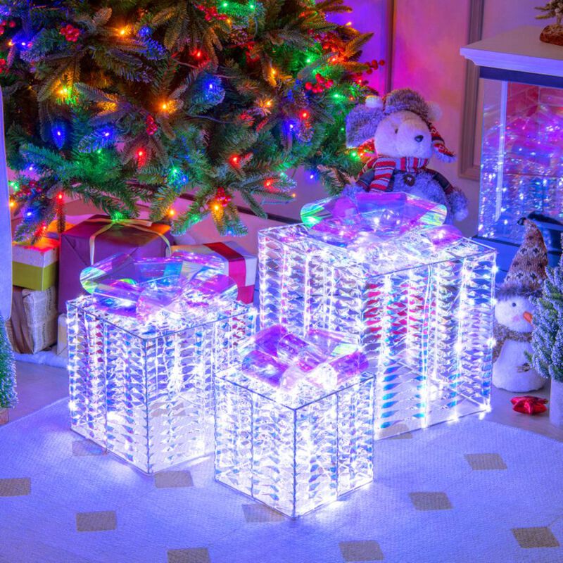 Hivvago Set of 3 Iridescent Christmas Gift Box with Iridescent Bows