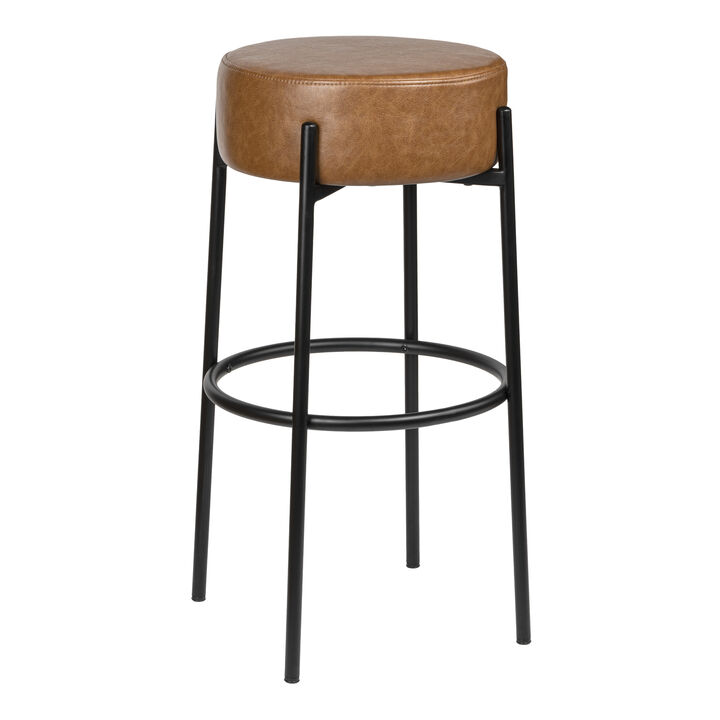 Paola Modern Minimalist Round Backless Metal/Bouclé Cushioned Bar Stool