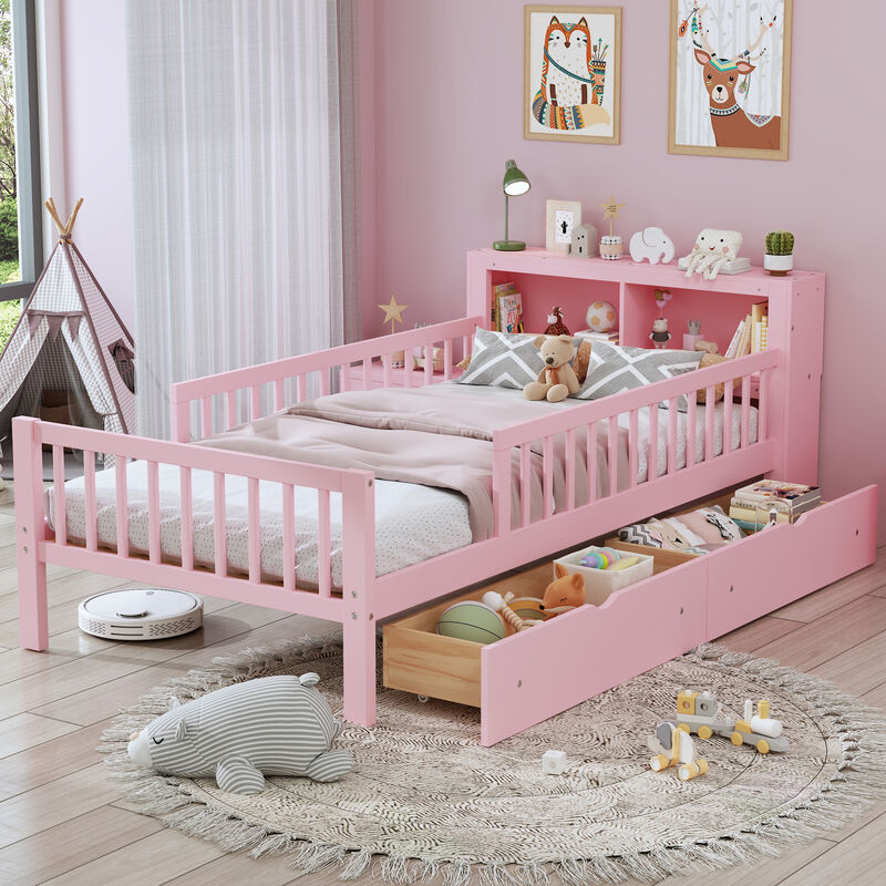 Merax Platform Bed with Headboard Storage Rack