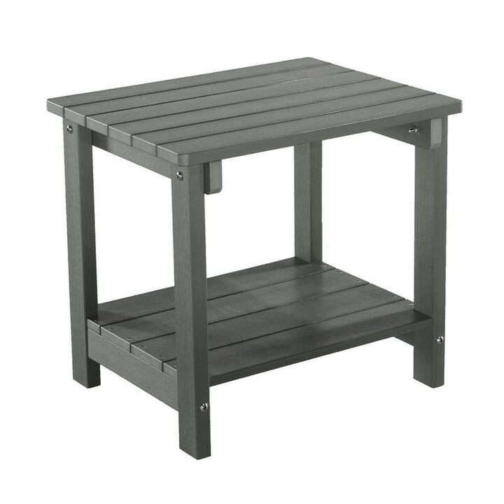 West Outdoor Patio End Table with Shelf, 16 Inch, Modern Wood Style Gray