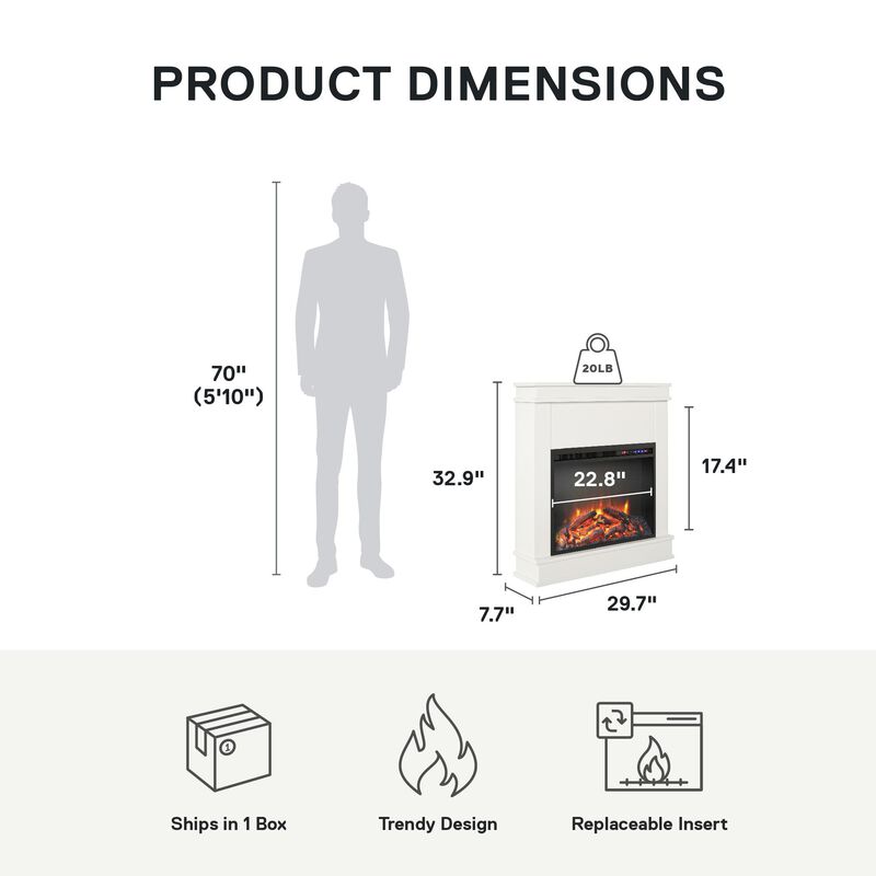 Ameriwood Home Mateo Electric Fireplace Space Heater with Mantel and Touchscreen Display