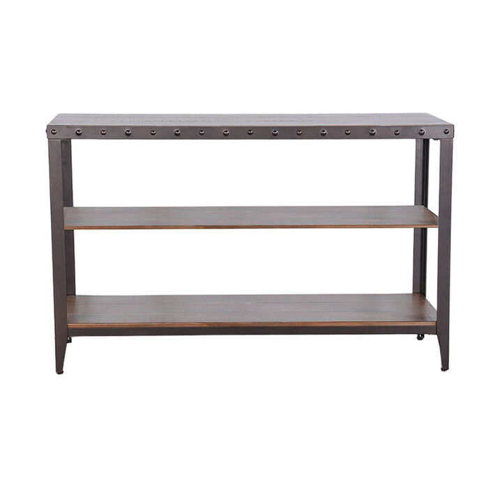 Ayka Sofa Table w Shelf, Nailhead Accent, 48 Inch Rectangular Brown - Benzara
