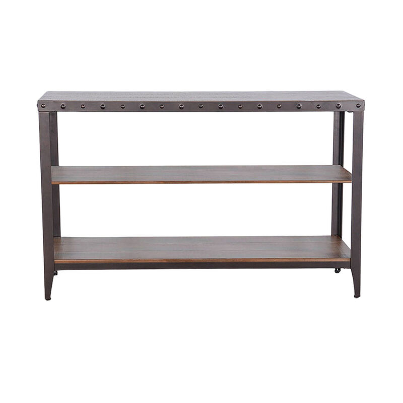 Ayka Sofa Table w Shelf, Nailhead Accent, 48 Inch Rectangular Brown - Benzara