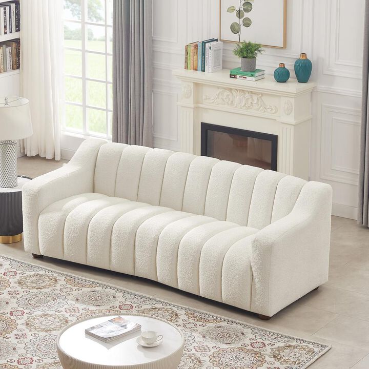 Ashcroft Furniture Co Marcus Mid-Century Modern Luxury Tight Back Cream Boucle Couch