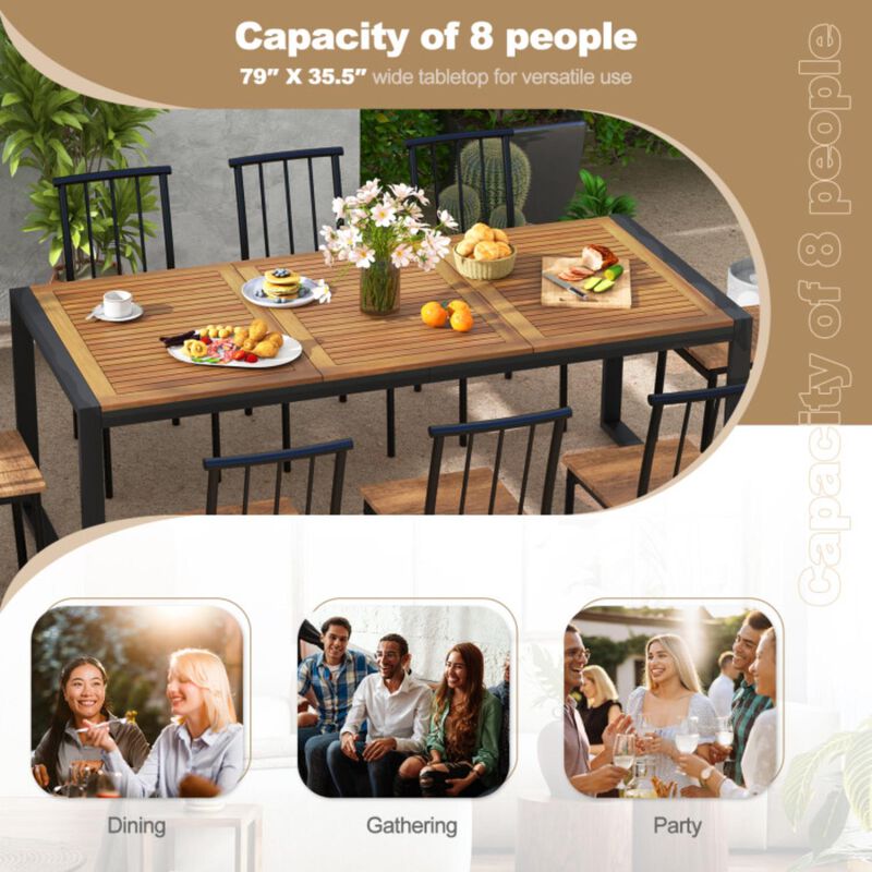 Hivvago 79 Inch Acacia Wood Patio Table with 1.9 Inch Umbrella Hole for Garden and Poolside