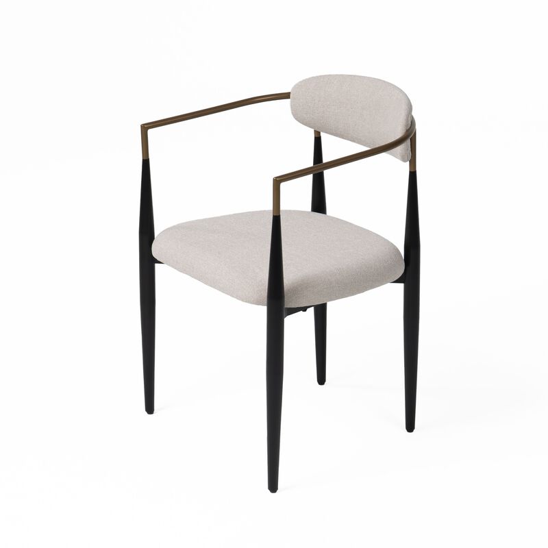 Cid Hita 23 Inch Dining Chair, Light Gray Polyester, Black Iron Legs, Gold - Benzara