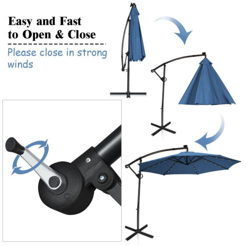 Hivvago 10 Feet 360° Rotation Solar Powered LED Patio Offset Umbrella without Weight Base