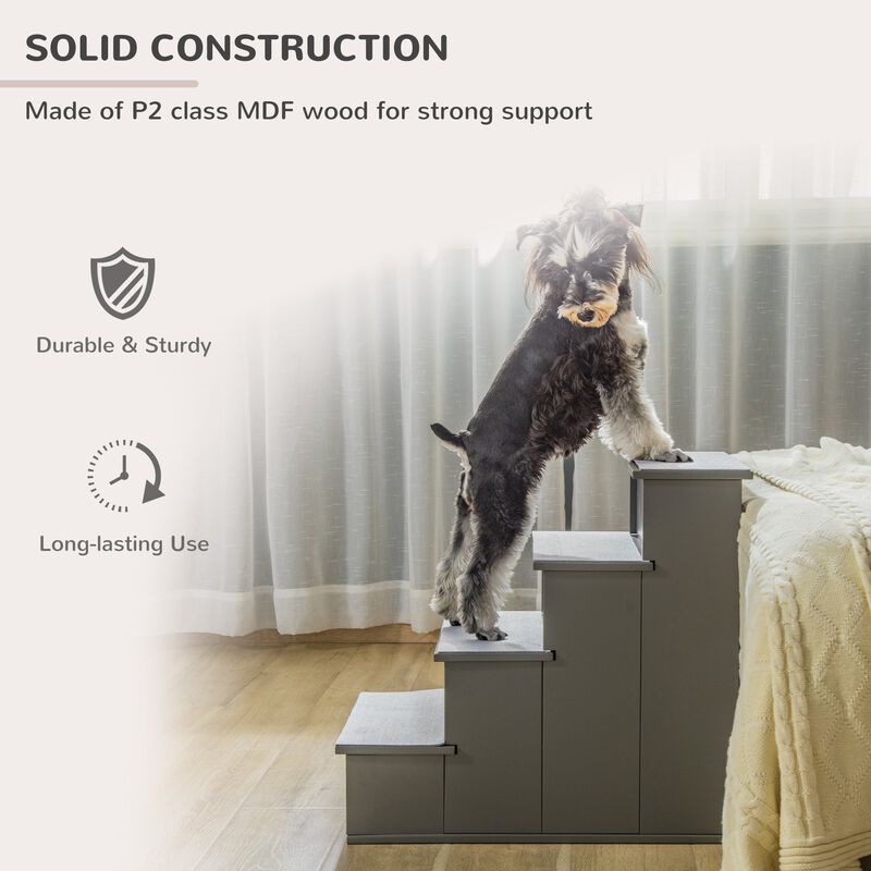 Grey Pet Accessibility: Small Dog Steps with Cushioned Cover for Couch