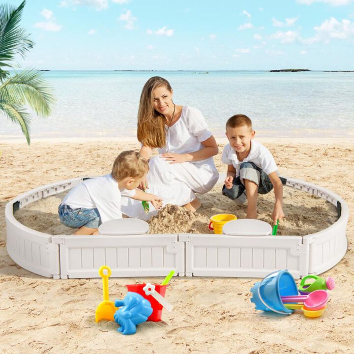 Hivvago 6 Feet Kids Oval Sandbox with Built-in Corner Seat and Bottom Liner