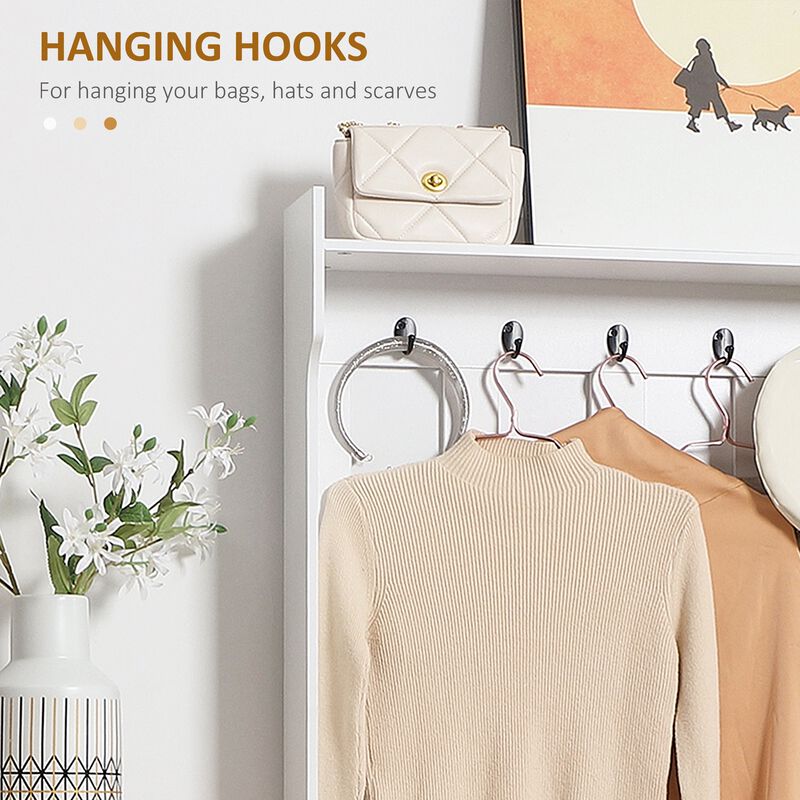 White Entryway Organizer: Modern Hall Tree with Bench & Hooks