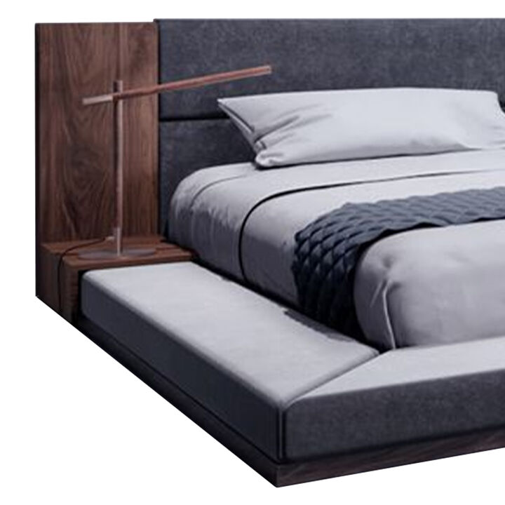 Noe Zen Japanese Low Profile Queen Bed w Nightstand, Dark Gray, Walnut - Benzara