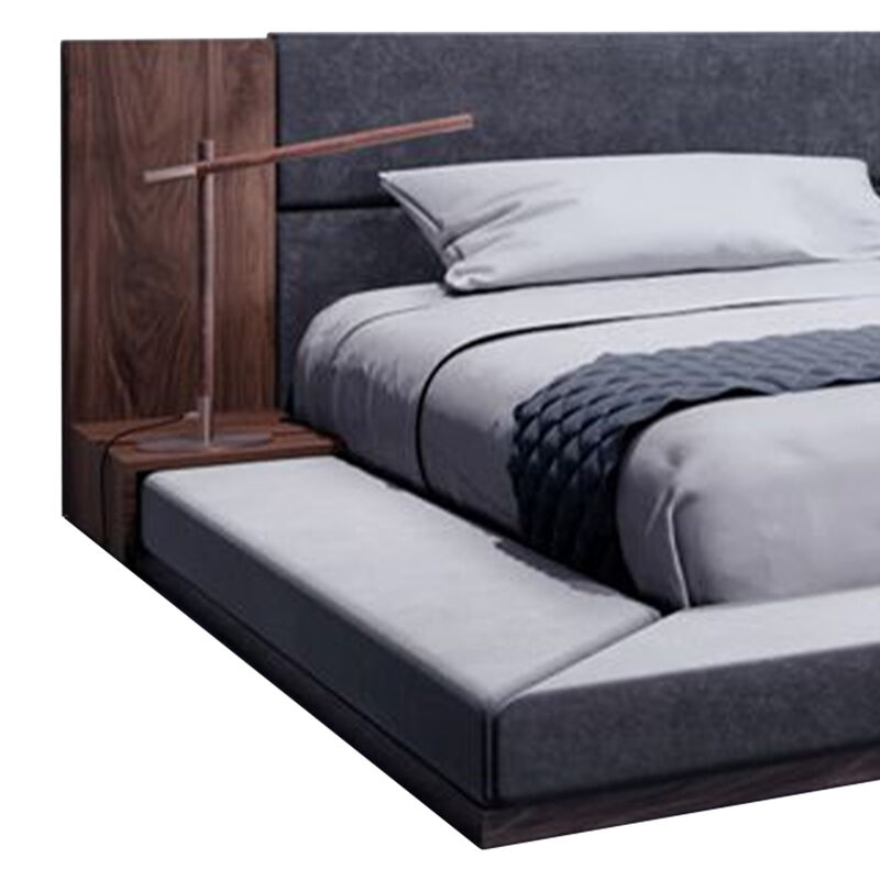 Noe Zen Japanese Low Profile Queen Bed w Nightstand, Dark Gray, Walnut - Benzara