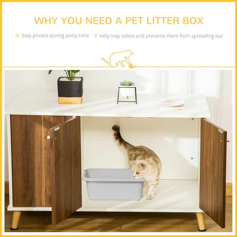 White Pet Furniture: Cat Litter Box End Table with Adjustable Shelf