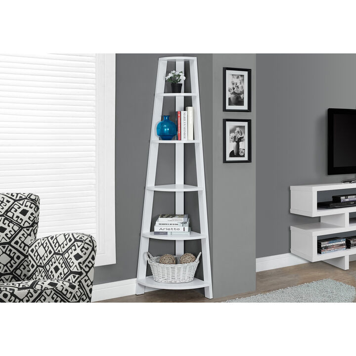Monarch Specialties I 2496 Bookshelf, Bookcase, Etagere, Corner, 5 Tier, 72"H, Office, Bedroom, Laminate, White, Contemporary, Modern